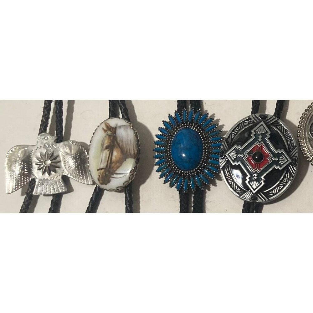Vintage Lot of 8 Metal Bolo Ties, Eagle, Race Car, Nice Designs, Quality,